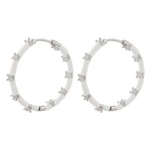 White and Silvertone  Hoop Earrings - Women's Fashion Jewelry